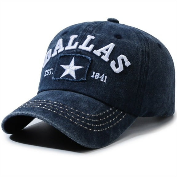 Dallas Star Embroidered Baseball Cap - Black, Lightweight, Polyester, Vintage Wash, Adjustable Snapback, Hand Washable, Outdoor Recreation Cap|Star Embroidery Hat|Lightweight