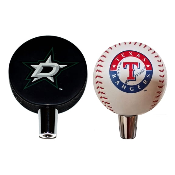 Dallas Stars Hockey Puck And Texas Rangers Baseball Beer Tap Handle Set