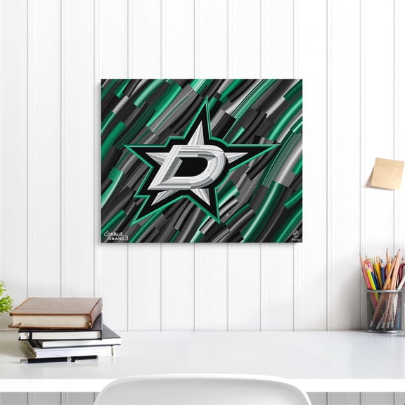 Dallas Stars Stretched 16" x 20" Embellished Canvas Giclee Print - Art by Charlie Turano III