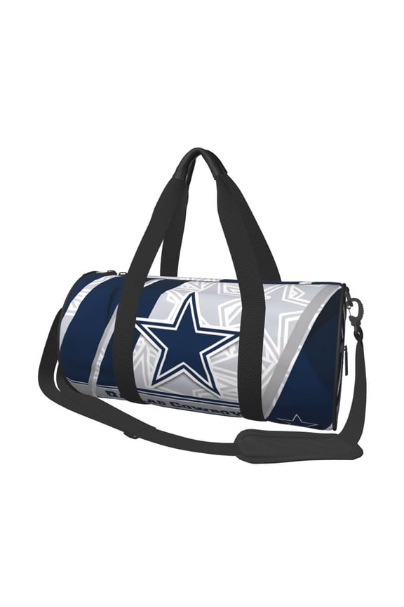 Dallas Team Large Capacity Travel Duffel Bag American Football Sports Training Fitness Cylinder Bag Double Pull Zipper Leisure Duffel Bag With Side Pockets Unisex