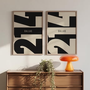 Dallas Texas 214 Area Code Poster Set Minimalist Typography Wall Art Set 2