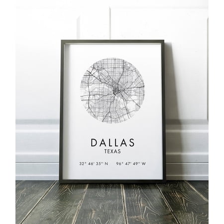 Dallas Texas City Street Map With Gps Coordinates Art Print Office Home Decor Restaurant Apartment Condo Typography