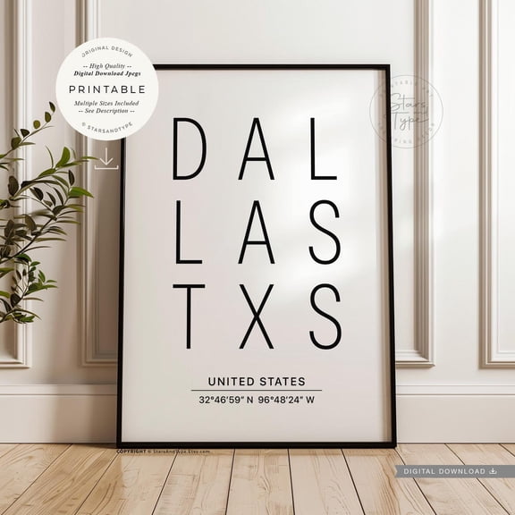 Dallas Texas Coordinates Unframed Paper Print