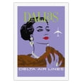 thumbnail image 1 of Dallas Texas - Delta Air Lines - Vintage Airline Travel Poster by John Hardy c.1960s - Fine Art Rolled Canvas Print 27in x 40in, 1 of 4