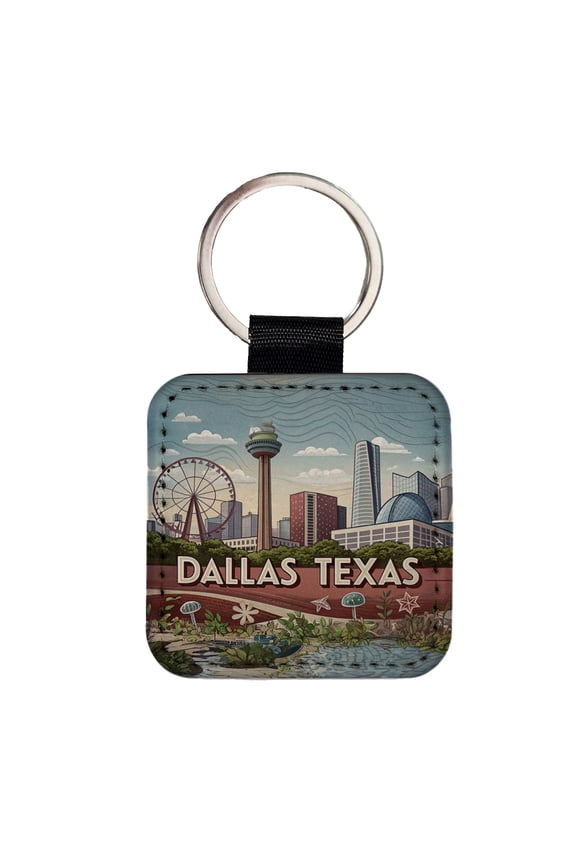 Dallas, Texas TX Travel City State Stamp Faux Leather Square Keychain