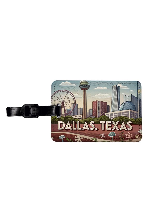 Dallas, Texas TX Travel City State Stamp Faux Leather Travel Luggage Tag