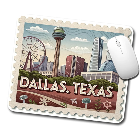 Dallas, Texas TX Travel City State Stamp Mouse Pad Low Profile Gaming Mat