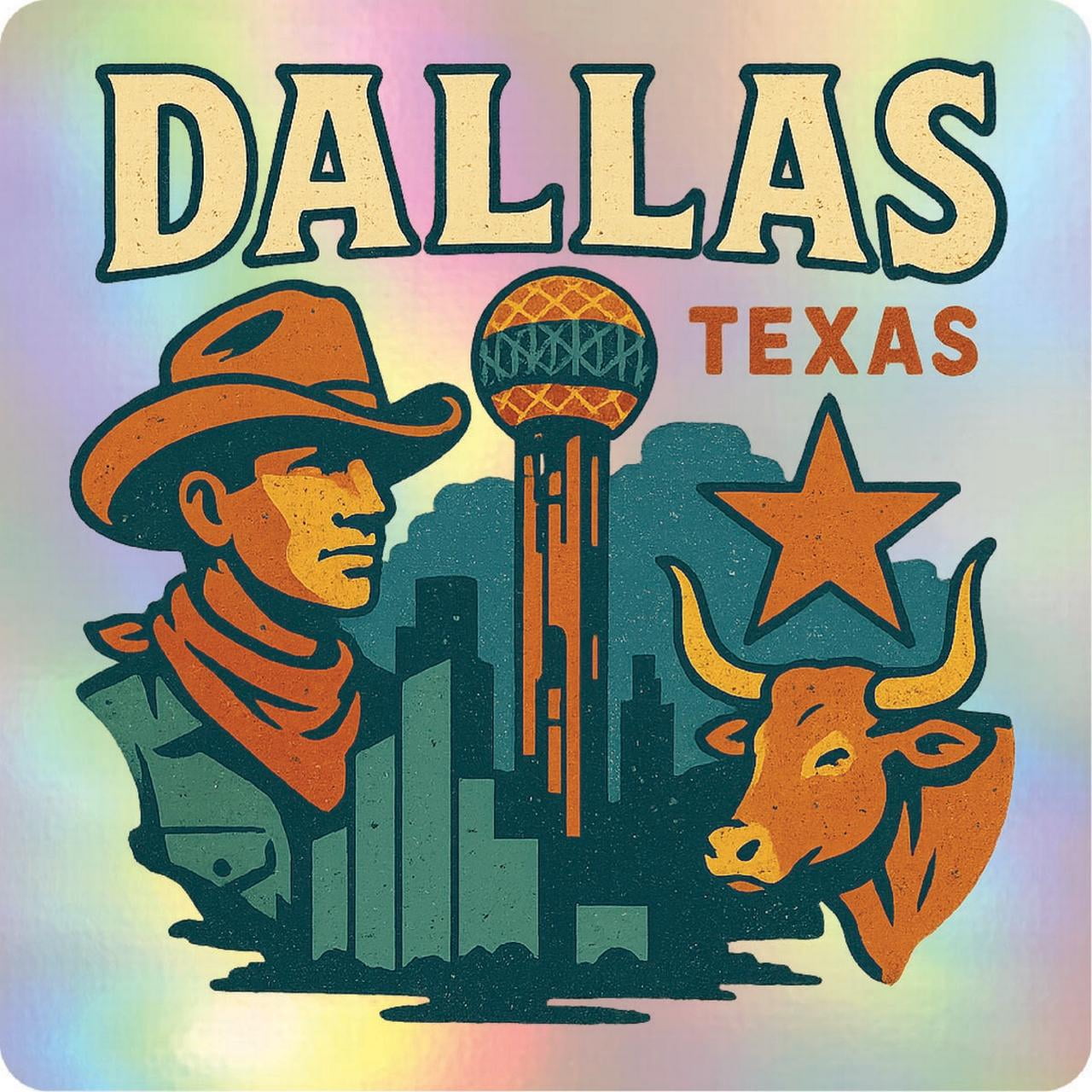 Small Dallas Sticker Dallas Texas Vintage Design Souvenir Holographic Decorative Vinyl Decal ...