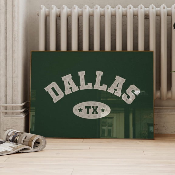 Dallas Texas Wall Art Print, Retro Green Athletic College Dorm Typography Decor