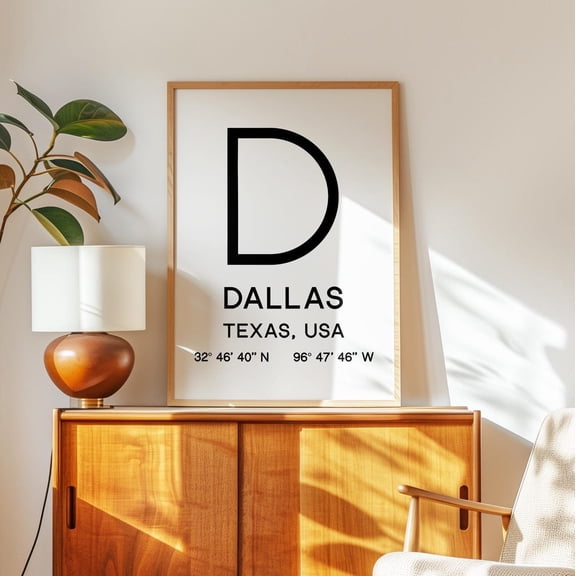 Dallas Texas With Gps Coordinates Minimalist Art Print Travel Decor