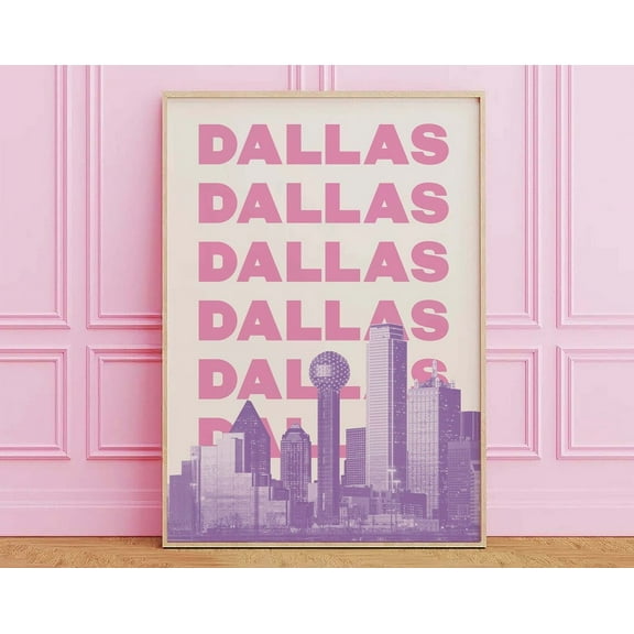Dallas Travel Print, Art, Pink Green Dallas Texas Travel Exhibition Print, Cute Trendy Wall Art Wall Art, Modern Wall Decor, 24x36 UNFRAMED