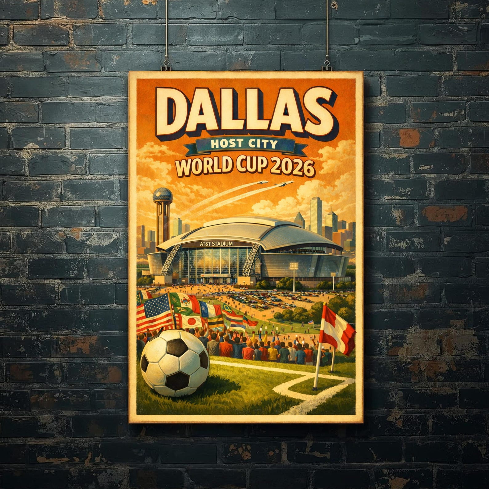 Dallas World Cup 2026 Poster – Retro Travel Art | Host City Soccer Wall ...