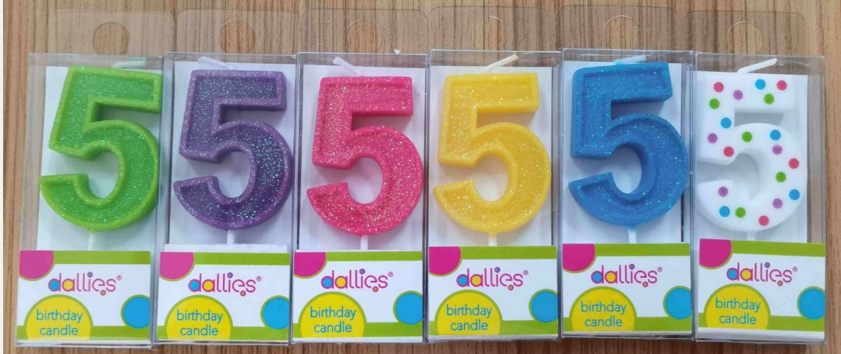 Dallies #5 Birthday Candle W/Pick, Assorted Colors with Polka Dots or  Glitter, 1.8 in, 1ct