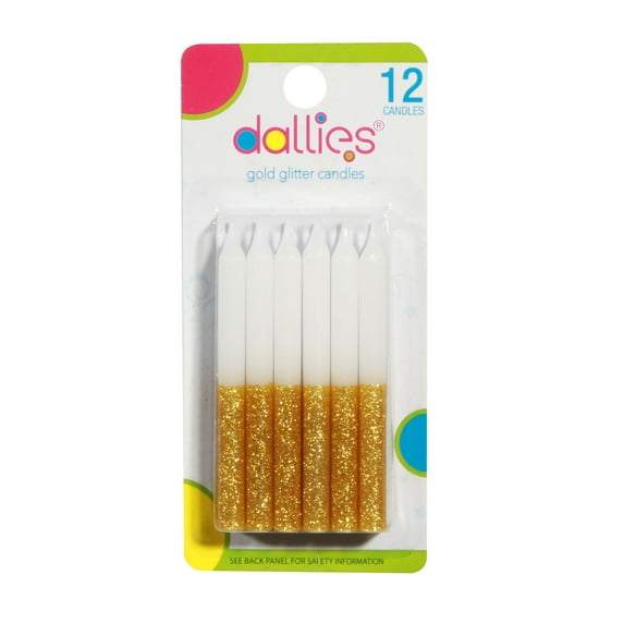 Dallies Gold Glitter Birthday Candles, 7 cm, 12 Count