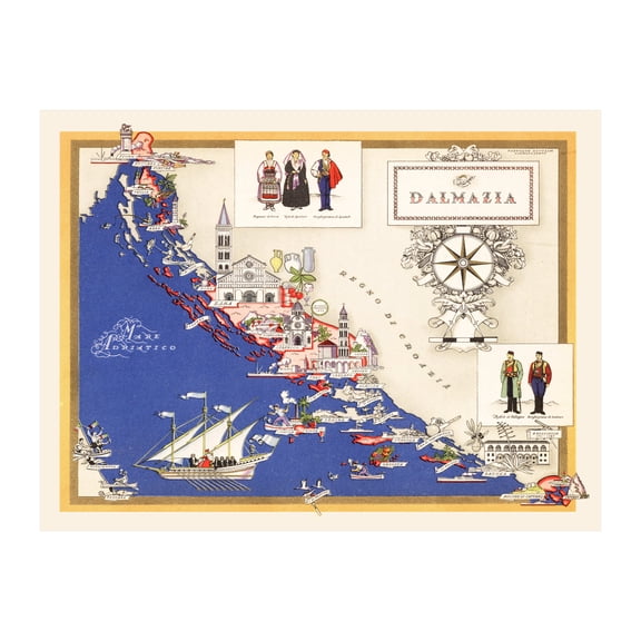 Dalmatia Italy Italy Art, 1938 Vintage Map of Dalmatia Italy Italy History Wall Decor Gift, Old Dalmatia Italy Map - 24" x 18" Unframed Print