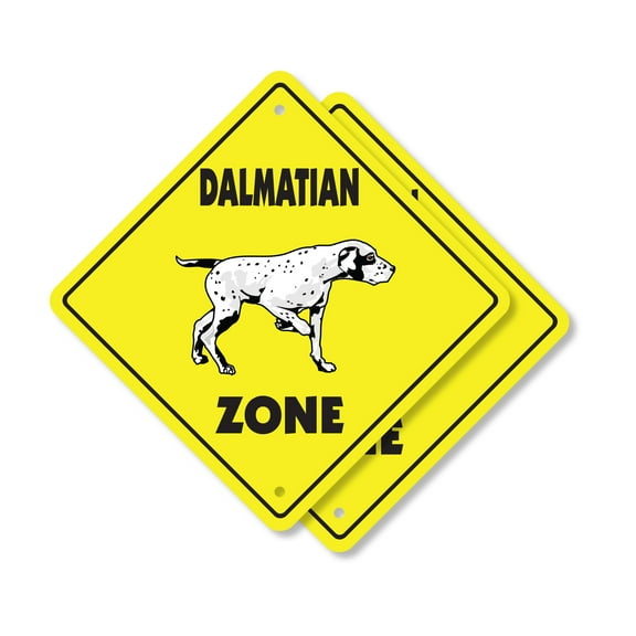 Dalmatian (2 Pack) Plastic Crossing Sign - 12 Inch X 12 Inch Xing Sign Gift Dog Breed Pet Cute Loyal Family Firehouse Decor Animal Spot Playful Fun