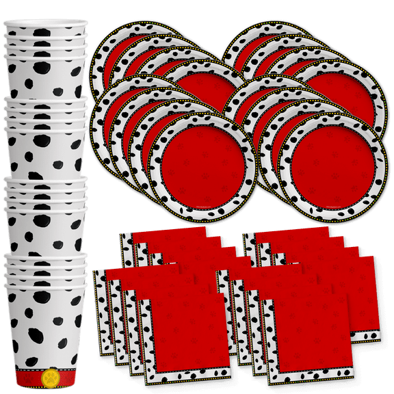 Dalmatian Birthday Party Supplies Set Plates Napkins Cups Tableware Kit for 16