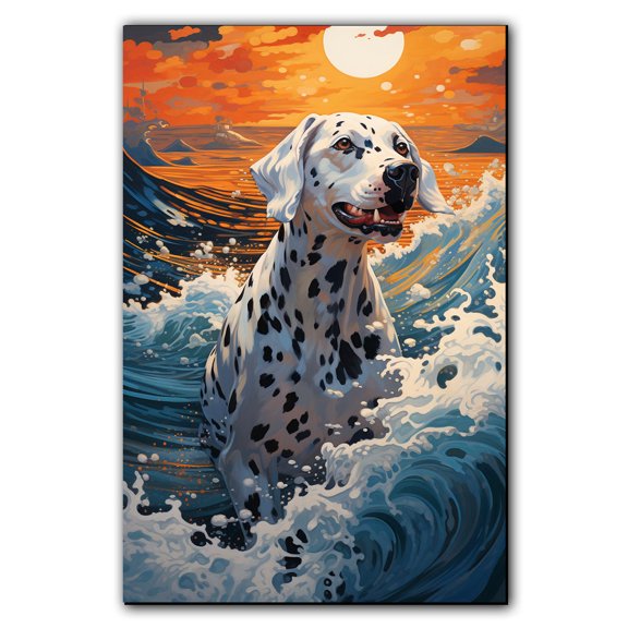 Dalmatian Canvas Wall Art Framed Great Wave Oil Painting Stretched and Framed Artsy Romantic Wall Paintings Girlfriend gift for Living Room Bedroom Bathroom Office Wall Décor