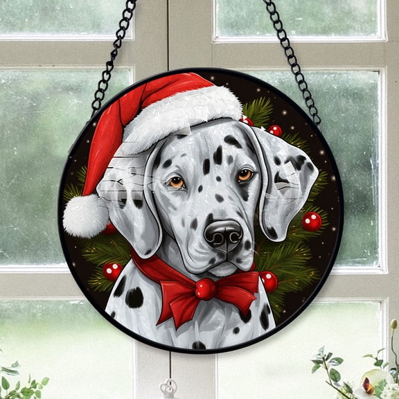 Dalmatian Christmas Dog Ornament Christmas 2025 - Dalmatian Dog Christmas Stained Glass Window Hanging Dog Christmas Tree Decor, Xmas Dog Suncatcher