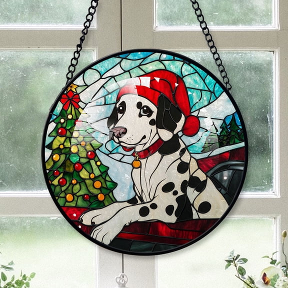 Dalmatian Christmas Tree Dog Ornament 2025 - Dalmatian Dog Christmas Stained Glass SunCatcher for Window, Dog Christmas Decoration, Christmas Keepsake