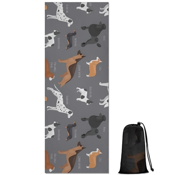 Dalmatian Corgi Bulldog Hot Yoga Mat Towel Non Slip for Hot Yoga - Quick-Drying Yoga Mat Cover with 4 Corner Pockets with Travel Bag - Hot Yoga Towel Non Slip 74"x26"