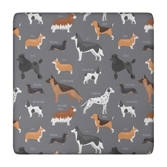 Dalmatian Corgi Bulldog Square Fitted Tablecloth with Elastic Edge,Square Table Cover,Washable Elastic Table Cover for Home Kitchen Party Decor 34"x34"