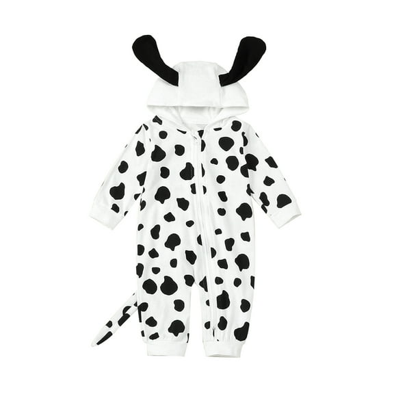 Dalmatian Costume Baby Boy Girl Halloween Outfits Long Sleeve Zip Up Hoodies Jumpsuit with Ears + Tail Fall Clothes Set
