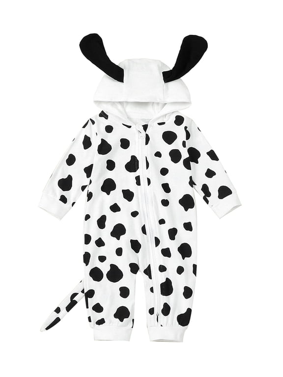 Dalmatian Costume Baby Boy Girl Halloween Outfits Long Sleeve Zip Up Hoodies Jumpsuit with Ears + Tail Fall Clothes Set