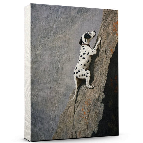 Dalmatian Cute Dog Climbing Canvas Canvas Retro Dalmatian Dog Batter in Action With Climbing for Themed Living Room, Pet Shop Decor