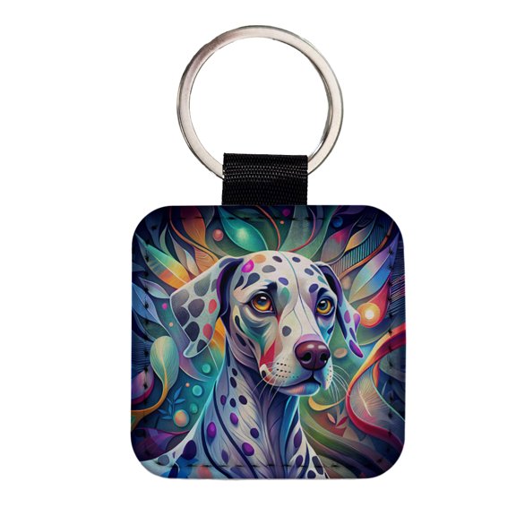 Dalmatian Dog Abstract Stylized Art Faux Leather Square Keychain