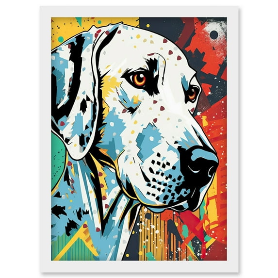 Dalmatian Dog Acrylic Painting Bright Geometric Pattern Portrait Modern Pop Art Artwork Framed Wall Art Print A4