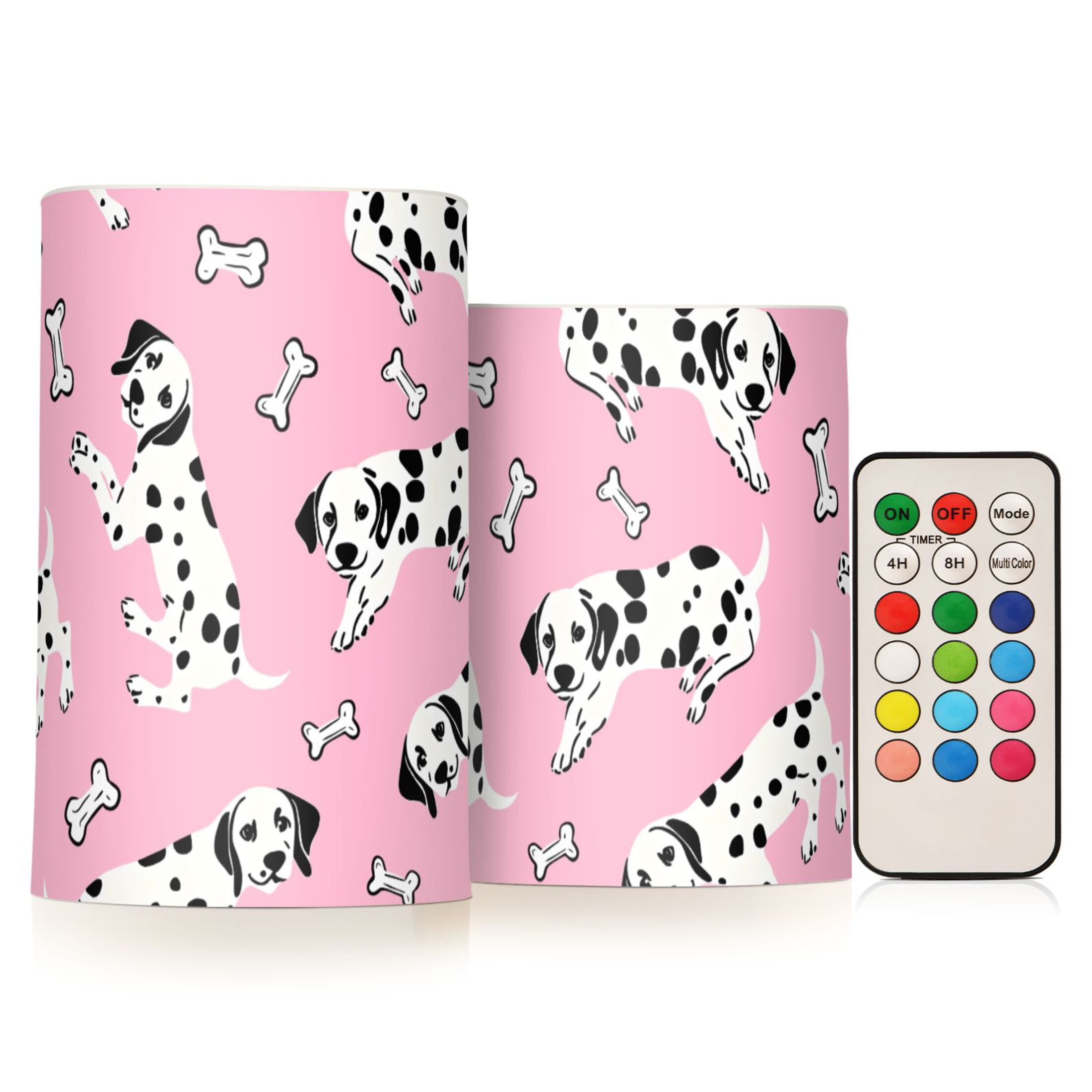 Dalmatian Dog Bone Pattern Flameless LED Candle Set with Remote, Battery Operated Color Changing Pillar Candles, Set of 2