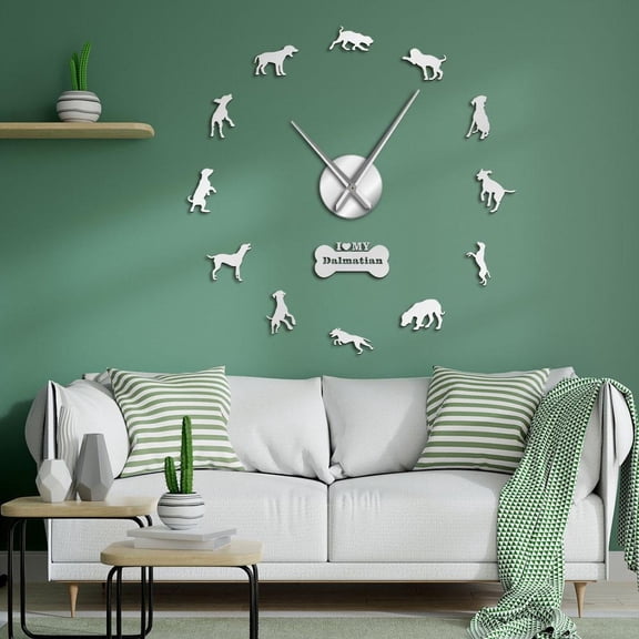Dalmatian Dog Breed DIY Big Wall Clocks Dal Carriage Dog Decorative Silent Quartz Frameless Hanging Wall Watch Puppy Pet Wall Art(Silver,47inch)