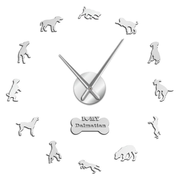 Dalmatian Dog Breed Self Adhesive 3D DIY Wall Clock Dal Carriage Puppy Decor Silent Frameless Hanging Wall Watch Pet Wall Art(Silver,27inch)