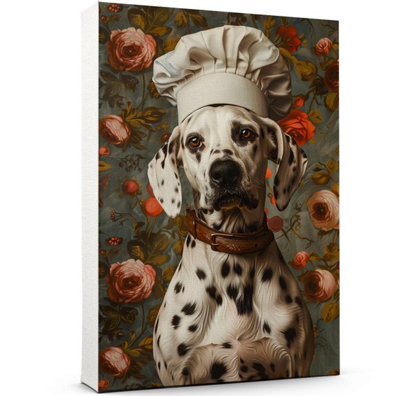 Dalmatian Dog Chef Poster, Dalmatian Dog Cooking Food Canvas Print for Restaurant Kitchen Decor, Kitchen Animal Picture Wall Decor