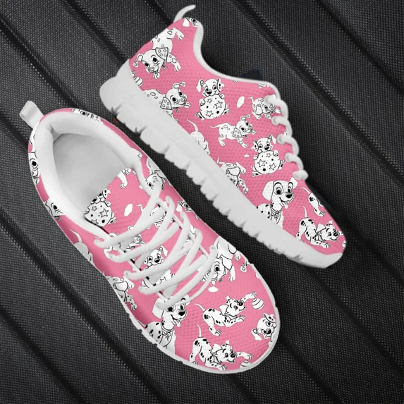 Dalmatian Dog Cute Pattern Women Casual Flats Air Mesh Sneakers for Teenager Black White Female Running Shoes
