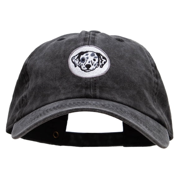 Dalmatian Dog Face Embroidered Unstructured Cotton Cap - Black OSFM