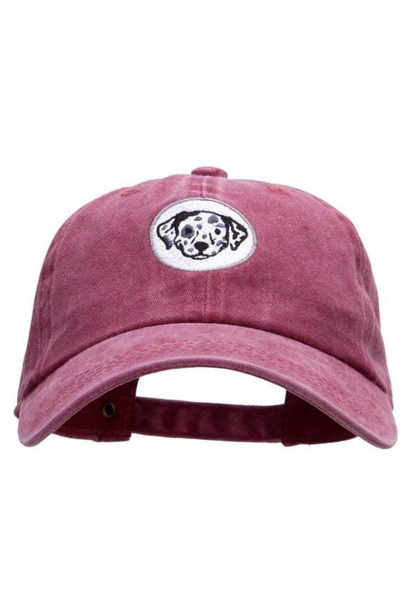 Dalmatian Dog Face Embroidered Unstructured Cotton Cap - Wine OSFM