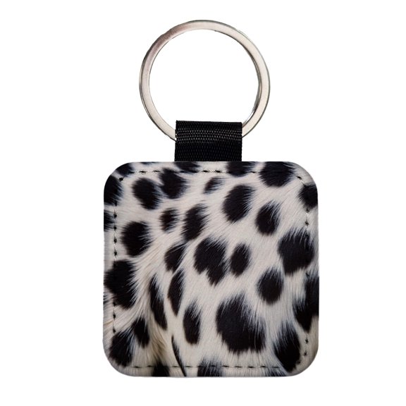 Dalmatian Dog Fur Spotted Pattern Faux Leather Square Keychain