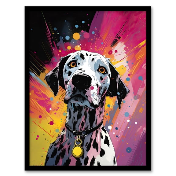 Dalmatian Dog Lover Gift Pet Portrait Purple Orange Artwork Painting Art Print Framed Poster Wall Decor 12x16 inch