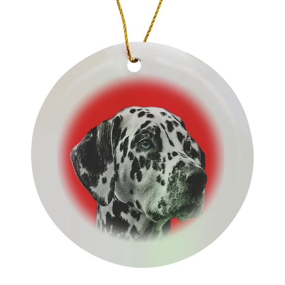 3drose, Dalmatian Dog on Red Background, Pet, Puppy Animal, Circle Porcelain Ornament