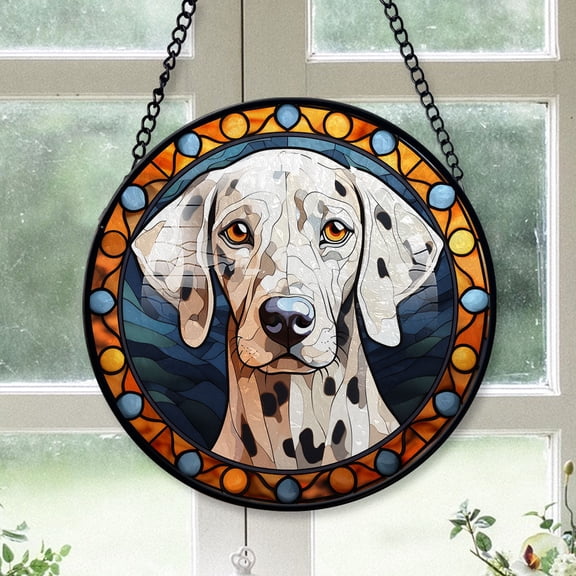 Dalmatian Dog Ornament Christmas 2025 - Dalmatian Dog Christmas Stained Glass SunCatcher for Window , Dog Christmas Decor, Ideas Gifts for Xmas