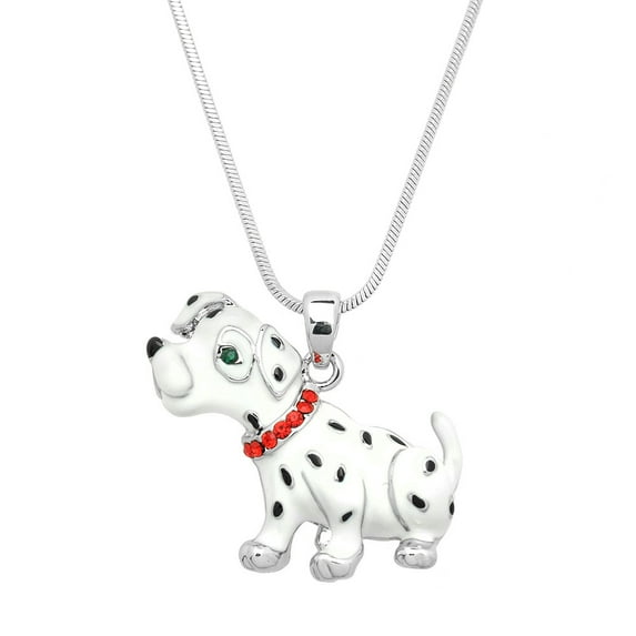 Dalmatian Dog Pendant Necklace Rhinestone Crystal Rhodium High Polished J0615