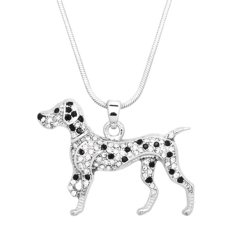 Dalmatian Dog Pendant Necklace Rhinestone Crystal Rhodium Plated 17 Inch Snake Chain J0671