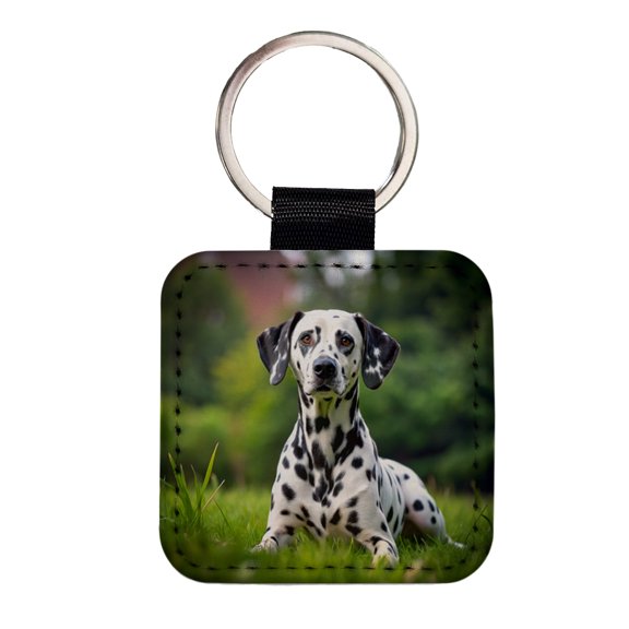 Dalmatian Dog Photo Faux Leather Square Keychain