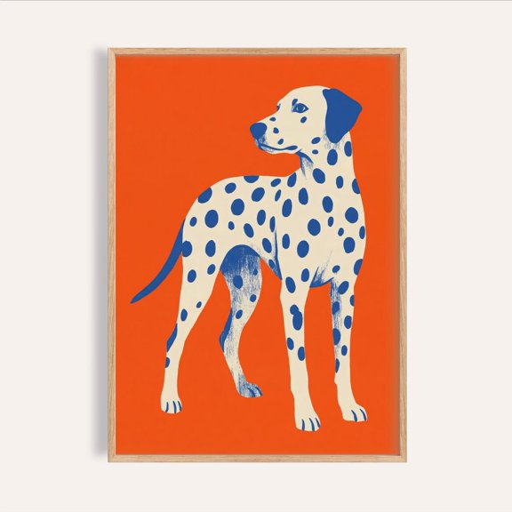 Dalmatian Dog Poster, Bright Blue Spots And Orange Background Art