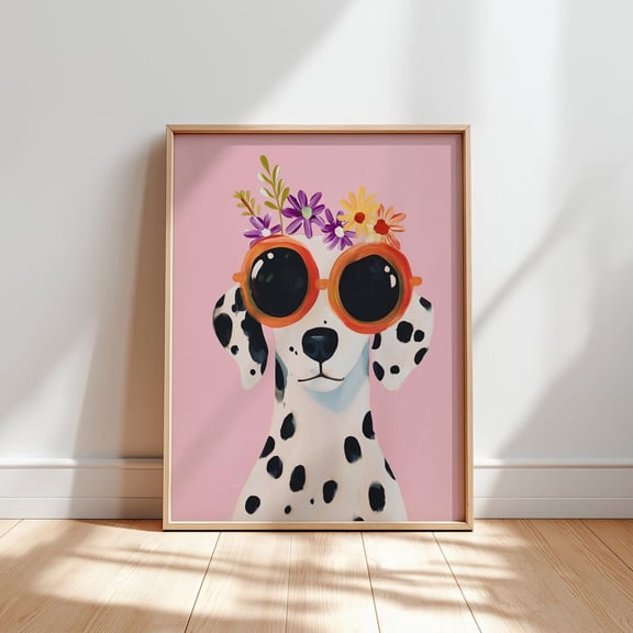 Dalmatian Dog Poster With Sunglasses: Nursery & Room Decor, Stretched Canvas Size 12x18