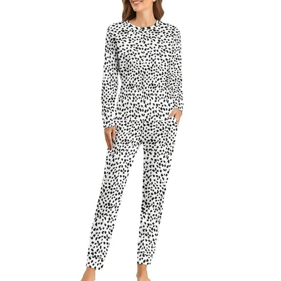 Dalmatian Dog Print Pajamas Cute Dots Two Piece Sleep Home Suit Women Long Sleeve Warm Oversize Home Suit