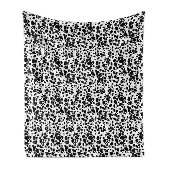 Dalmatian Dog Print Soft Flannel Fleece Blanket, Black and White Puppy Spots Fur Pattern Fun Spotted Pets Animal Desing, Cozy Plush for Indoor and Outdoor Use, 50" x 60", White Black, by Ambesonne
