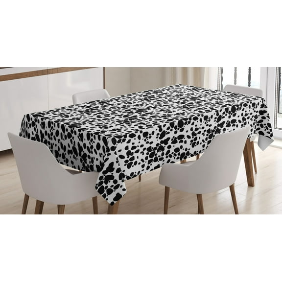 Dalmatian Dog Print Tablecloth, Black and White Puppy Spots Fur Pattern Fun Spotted Pets Animal Decor, Rectangular Table Cover for Dining Room Kitchen, 52 X 70 Inches, White Black, by Ambesonne